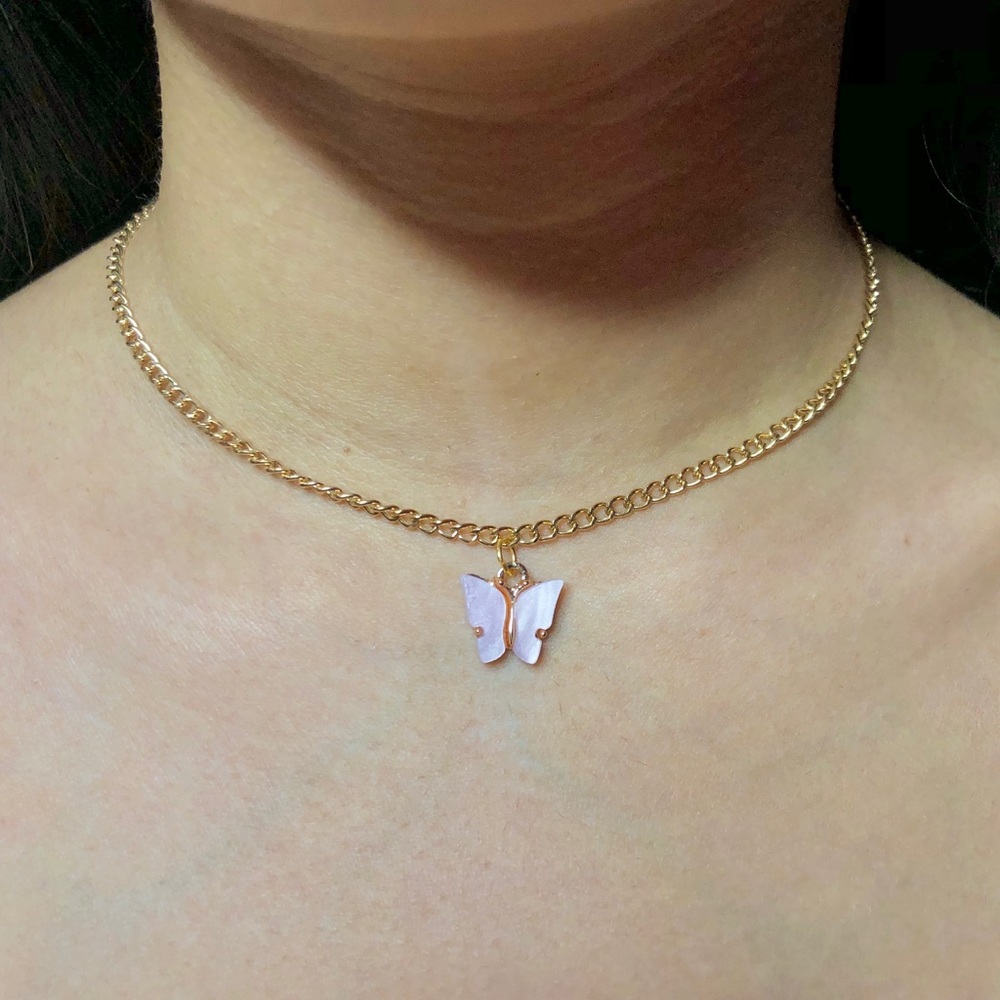 Gold Butterfly Charm Necklace Choker